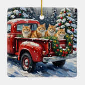 Persian Cat Christmas Red Truck Holiday セラミックオーナメント (裏面)
