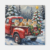 Persian Cat Christmas Red Truck Holiday マグネット (正面)