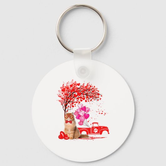 Persian Cat Heart Tree Valentines Day  キーホルダー (正面)