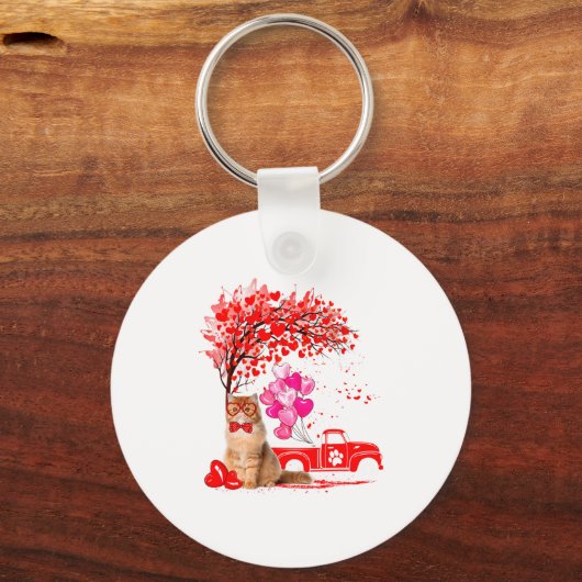 Persian Cat Heart Tree Valentines Day キーホルダー (正面)
