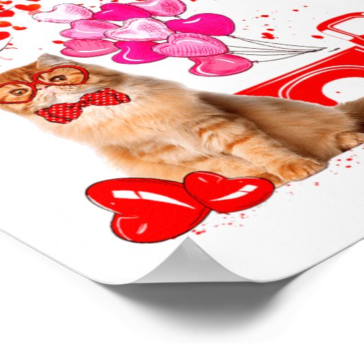 Persian Cat Heart Tree Valentines Day  ポスター (角)
