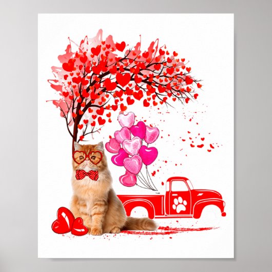 Persian Cat Heart Tree Valentines Day  ポスター (正面)