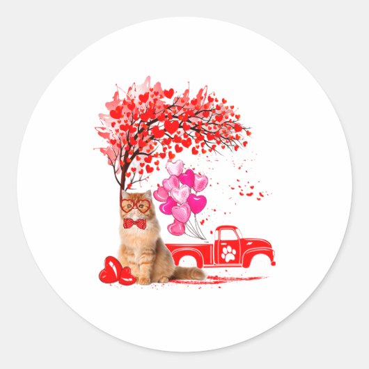 Persian Cat Heart Tree Valentines Day  ラウンドシール (正面)