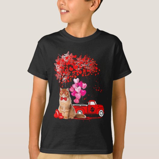 Persian Cat Heart Tree Valentines Day  Tシャツ (正面)