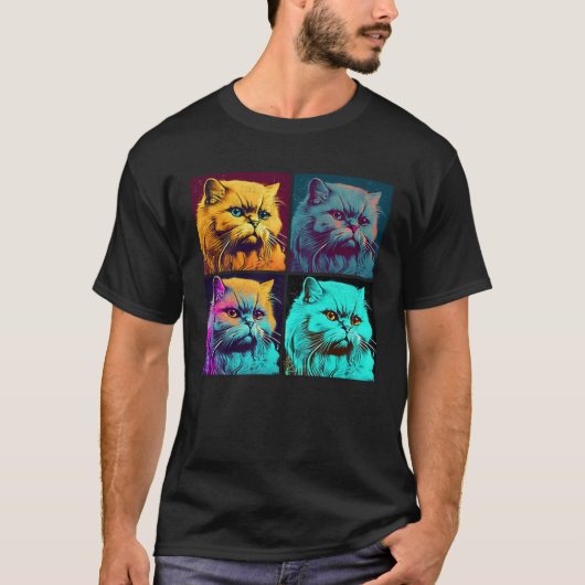 Persian Cat Pop Illustration Colorful Animal Men   Tシャツ (正面)