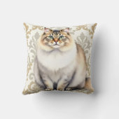 Persian Cat Watercolor Damask Pattern Art クッション (裏面)