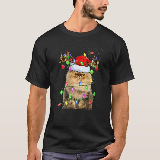 Persian Cat  Xmas Lighting Santa Persian Cat Chris Tシャツ (正面)