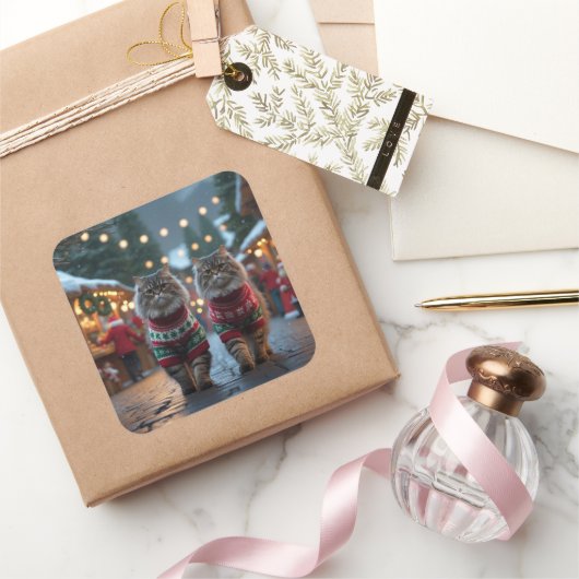 Persian Cats Christmas Snow Holiday スクエアシール (ギフト)