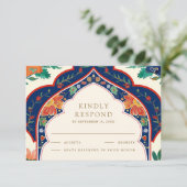 Persian Floral Inlay Cream Muslim Wedding 出欠カード (スタンド正面)