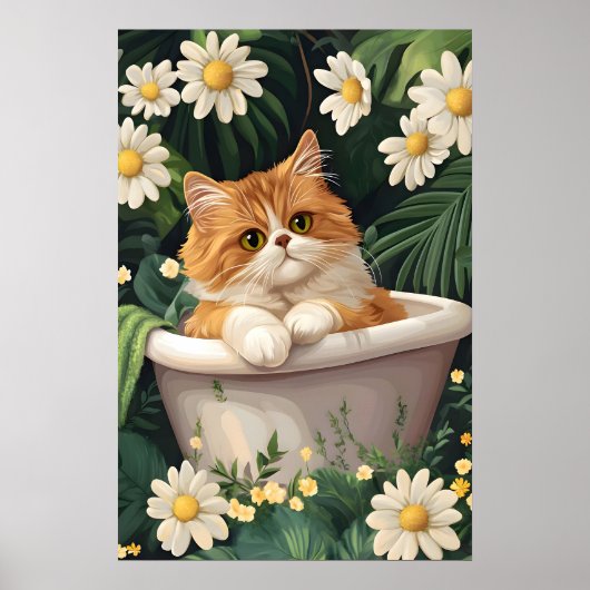 Persian In Bathtub Poster, Funny Cat Poster ポスター (正面)