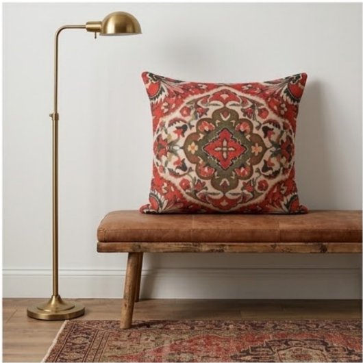 Persian Medallion Deep Red Olive Floral Arabesqu クッション