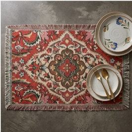 Persian Medallion Deep Red Olive Floral Arabesqu スローブランケット