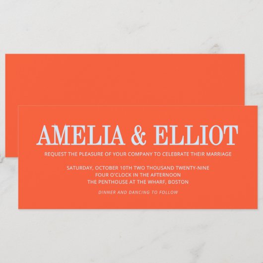 Persimmon Blue Oversized Bold Name Wide Wedding 招待状 (正面/裏面)