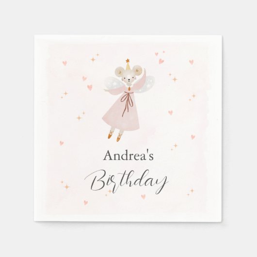 Persinalized Pastel Pink Baby Mouse Cute Napkin スタンダードカクテルナプキン (正面)