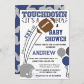 Persoanal Touchdownネイビーブルーサッカーベビーシャワー 招待状 (正面/裏面)