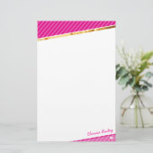 PERSONAL斜めストライプの金ゴールドストリップ明るいピンク 便箋 (スタンド正面)