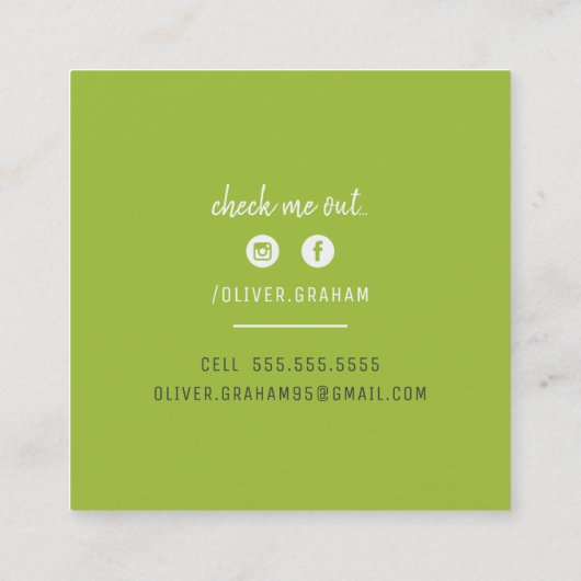 PERSONAL 連絡はっきりした縁どライムグリーングレー スクエア名刺 (裏面)