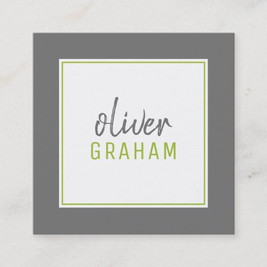 PERSONAL 連絡はっきりした縁どライムグリーングレー スクエア名刺 (正面)