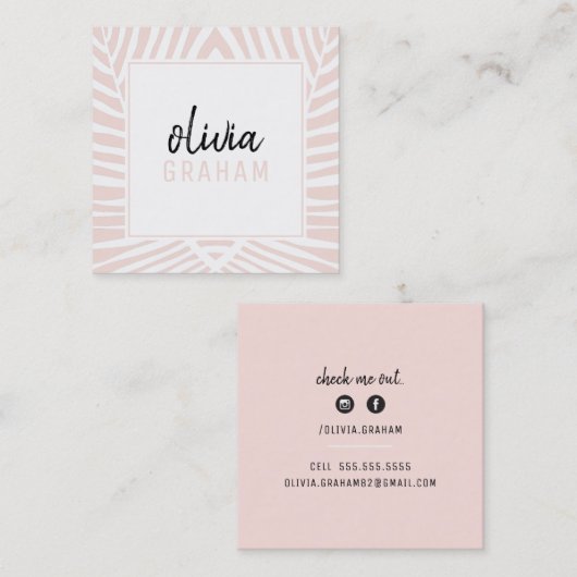 PERSONAL 連絡キュイ縁ど淡い色の赤面ピンクブラック スクエア名刺 (正面/裏面)