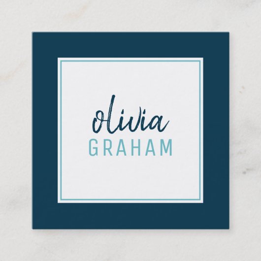 PERSONAL 連絡縁どはっきりしたaqua dark navy blue スクエア名刺 (正面)