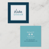 PERSONAL 連絡縁どはっきりしたaqua dark navy blue スクエア名刺 (正面/裏面)