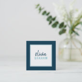 PERSONAL 連絡縁どはっきりしたaqua dark navy blue スクエア名刺 (スタンド正面)
