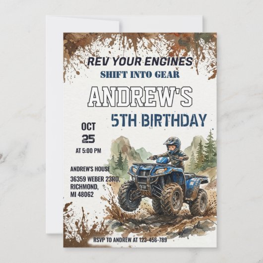 Personal 4 Wheeler ATV Birthday boy Party 招待状 (正面)