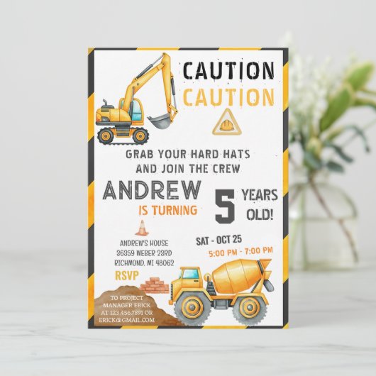 Personal A Contemporary Construction Birthday Bash 招待状 (スタンド正面)