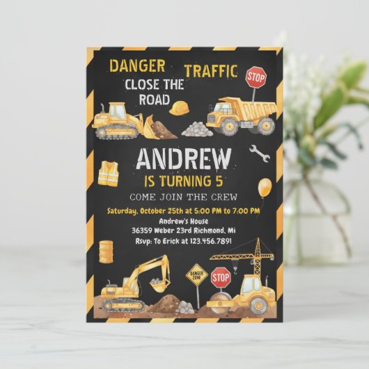 Personal A Modern Construction Birthday Party 招待状 (スタンド正面)