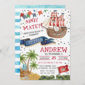 Personal Ahoy Mateys Pirate Ship Birthday Party 招待状 (正面/裏面)