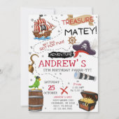 Personal Ahoy Mateys Pirate Ship Birthday Party 招待状 (正面)