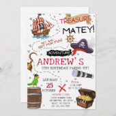 Personal Ahoy Mateys Pirate Ship Birthday Party 招待状 (正面/裏面)