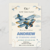 Personal Airplane 1st Birthday baby party 招待状 (正面/裏面)