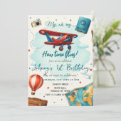 Personal Airplane 1st Birthday for boy Blue  招待状 (スタンド正面)