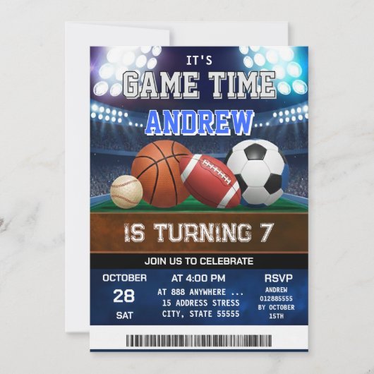 Personal All Star Sports Birthday Invitation 招待状 (正面)