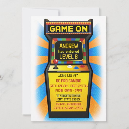 Personal Arcade Video Game birthday invitation 招待状 (正面)