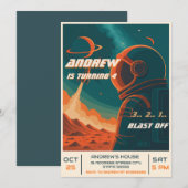 Personal Astronaut Outer Space Birthday Party  招待状 (正面/裏面)