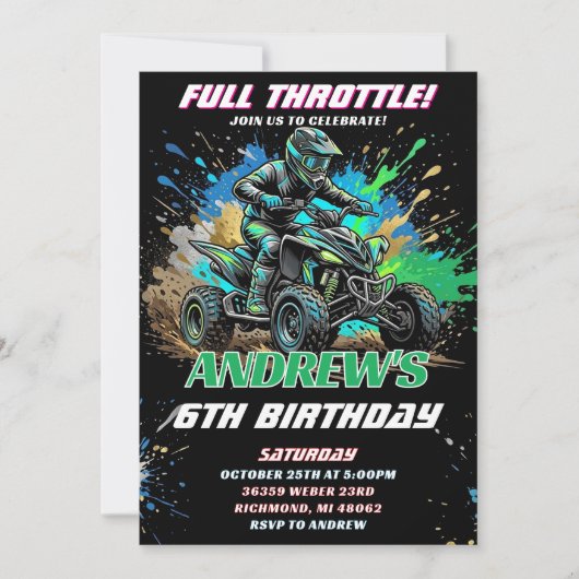 Personal ATV Bike Birthday Invitation  招待状 (正面)