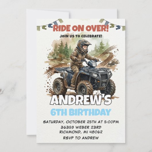 Personal ATV Bike modern Birthday Invitation  招待状 (正面)