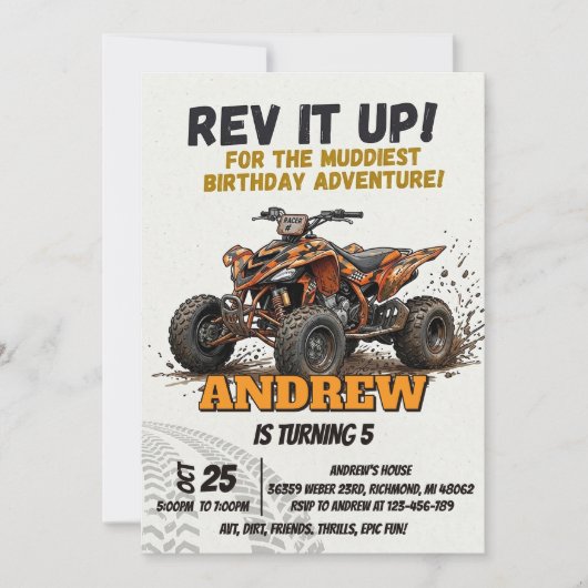 Personal ATV Birthday Off Road Boy Racing 招待状 (正面)