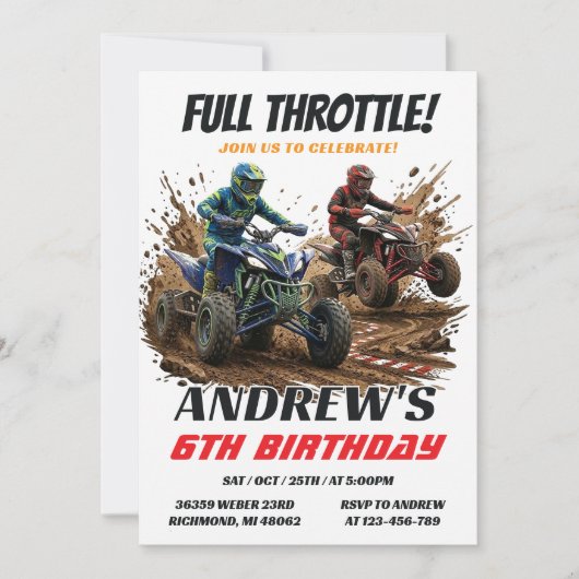 Personal ATV Dirt Bike Birthday Invitation  招待状 (正面)