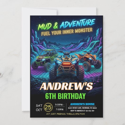 Personal ATV Neon Race Birthday Party 招待状 (正面)