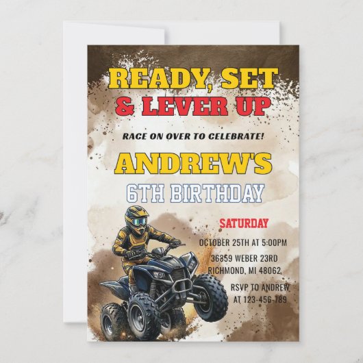 Personal ATV Racing boy Birthday Party Invitation 招待状 (正面)