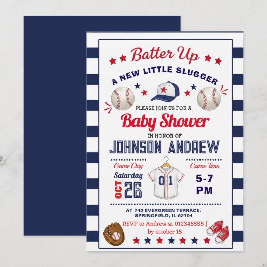 Personal Baseball Baby Shower Slugger All Star 招待状 (正面/裏面)