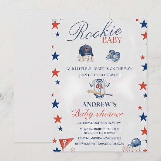 Personal Baseball Baby Shower team party 招待状 (正面/裏面)