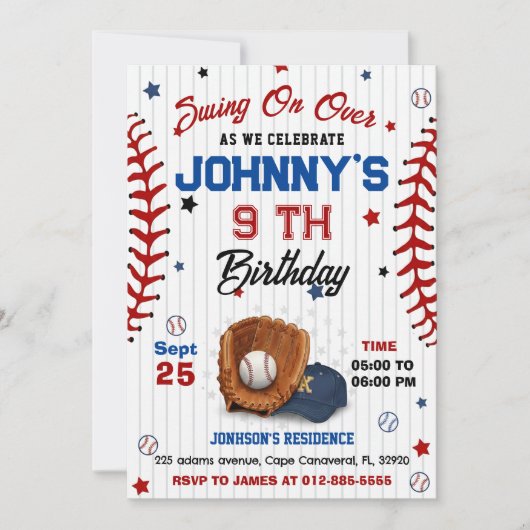 Personal Baseball Birthday Invitation 招待状 (正面)