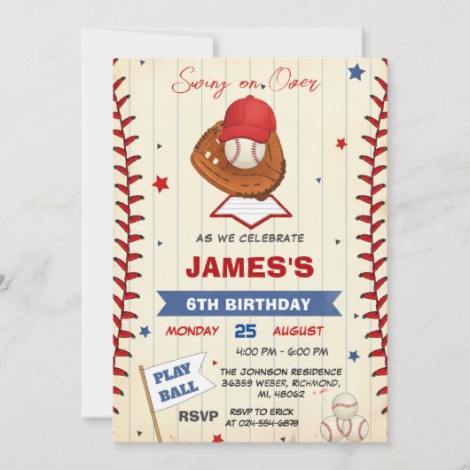 Personal Baseball Birthday Invitation with Photo 招待状 (正面)