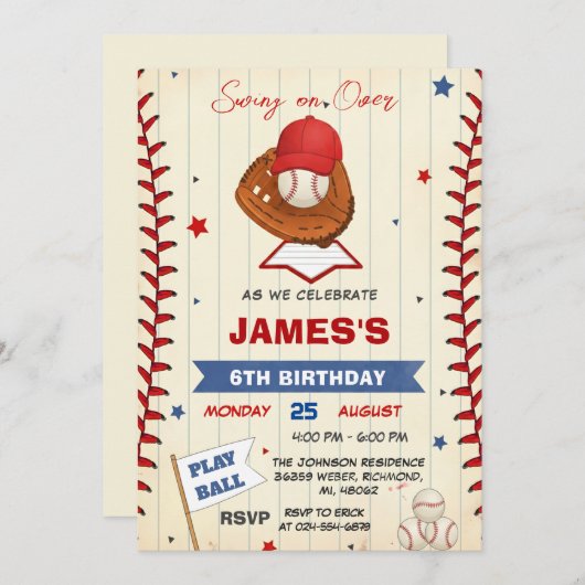 Personal Baseball Birthday Invitation with Photo 招待状 (正面/裏面)