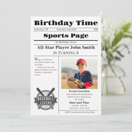 Personal Baseball Birthday Invitation With Photo 招待状 (スタンド正面)
