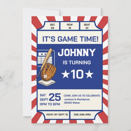 Personal Baseball Birthday Party Invitation 招待状 (正面)